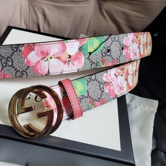 GG Blooms Pink Floral Blossom Belt Gold Buckle - Picture 4 of 8